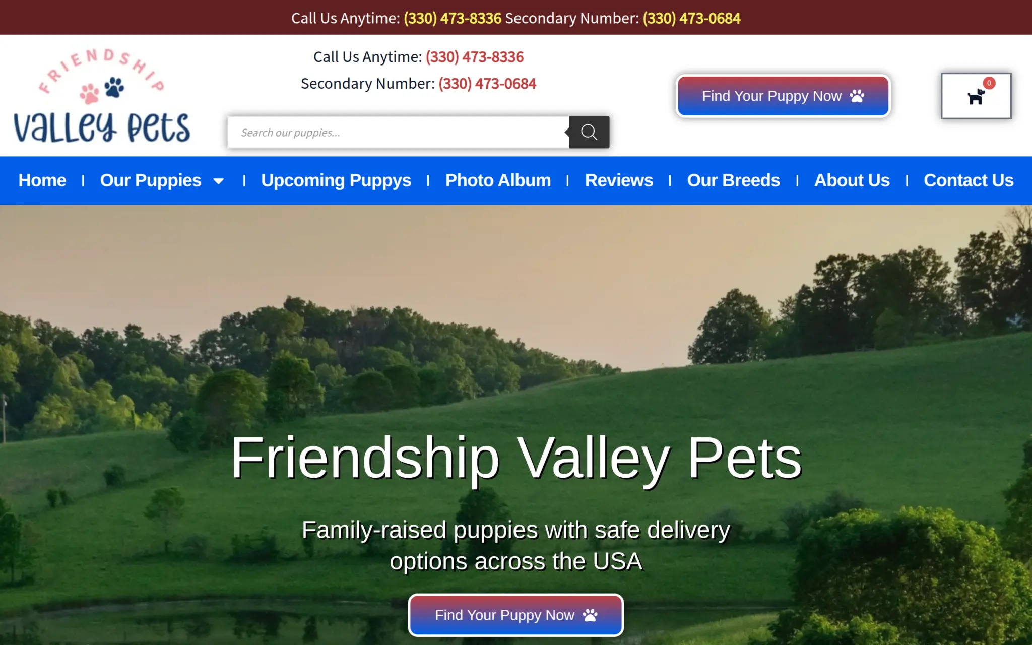 Friendship Valley Pets website homepage