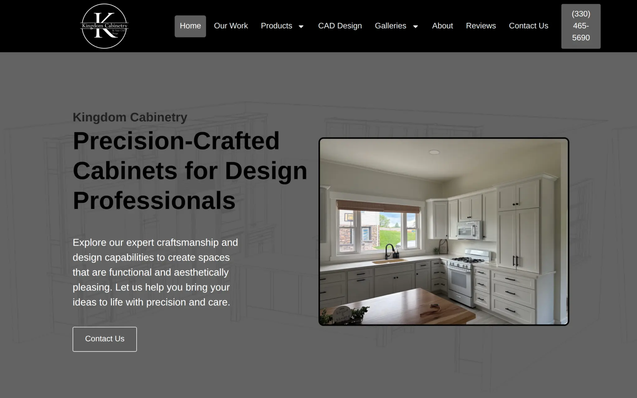 Kingdom Cabinetry website homepage
