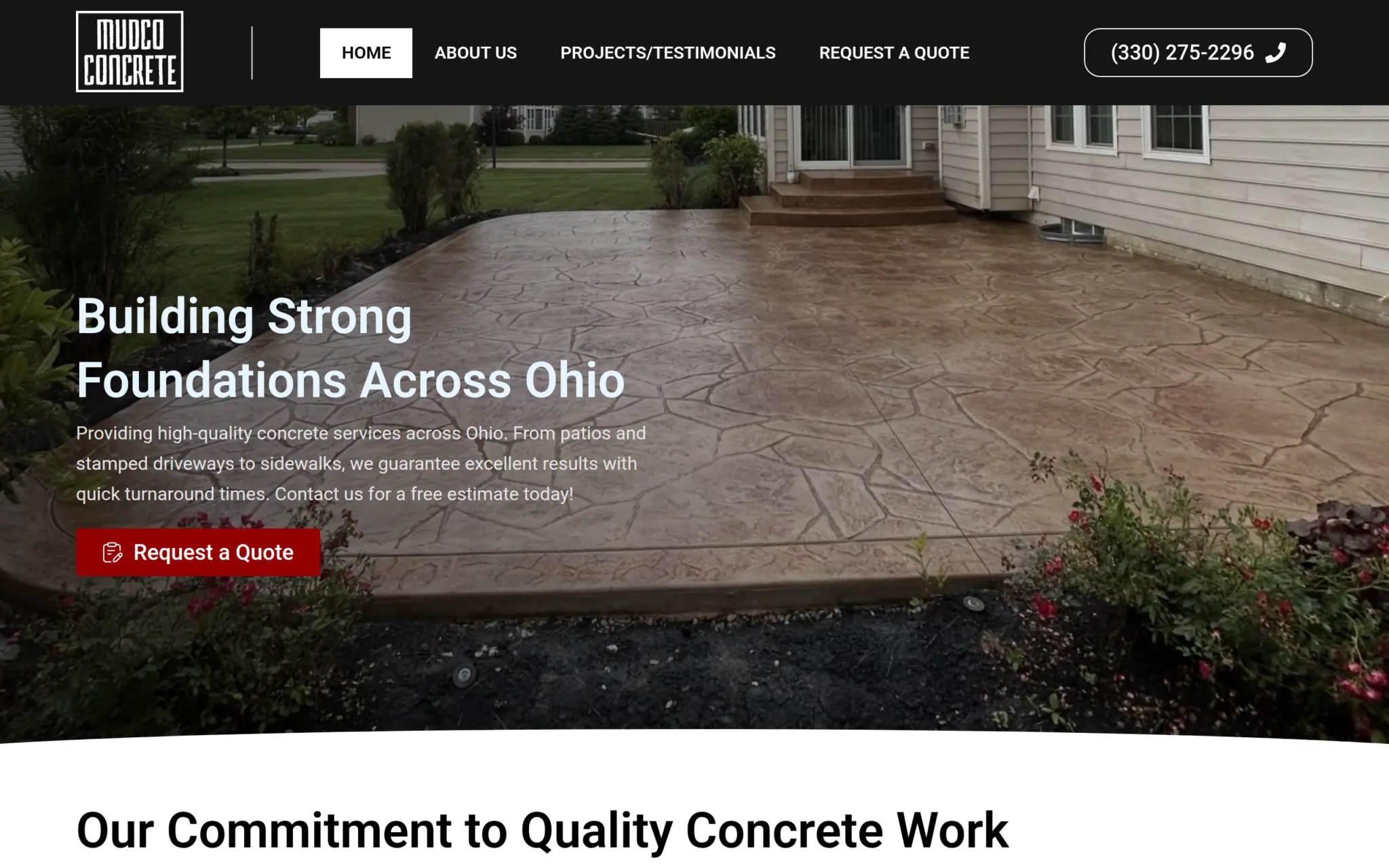 Mudco Concrete website homepage