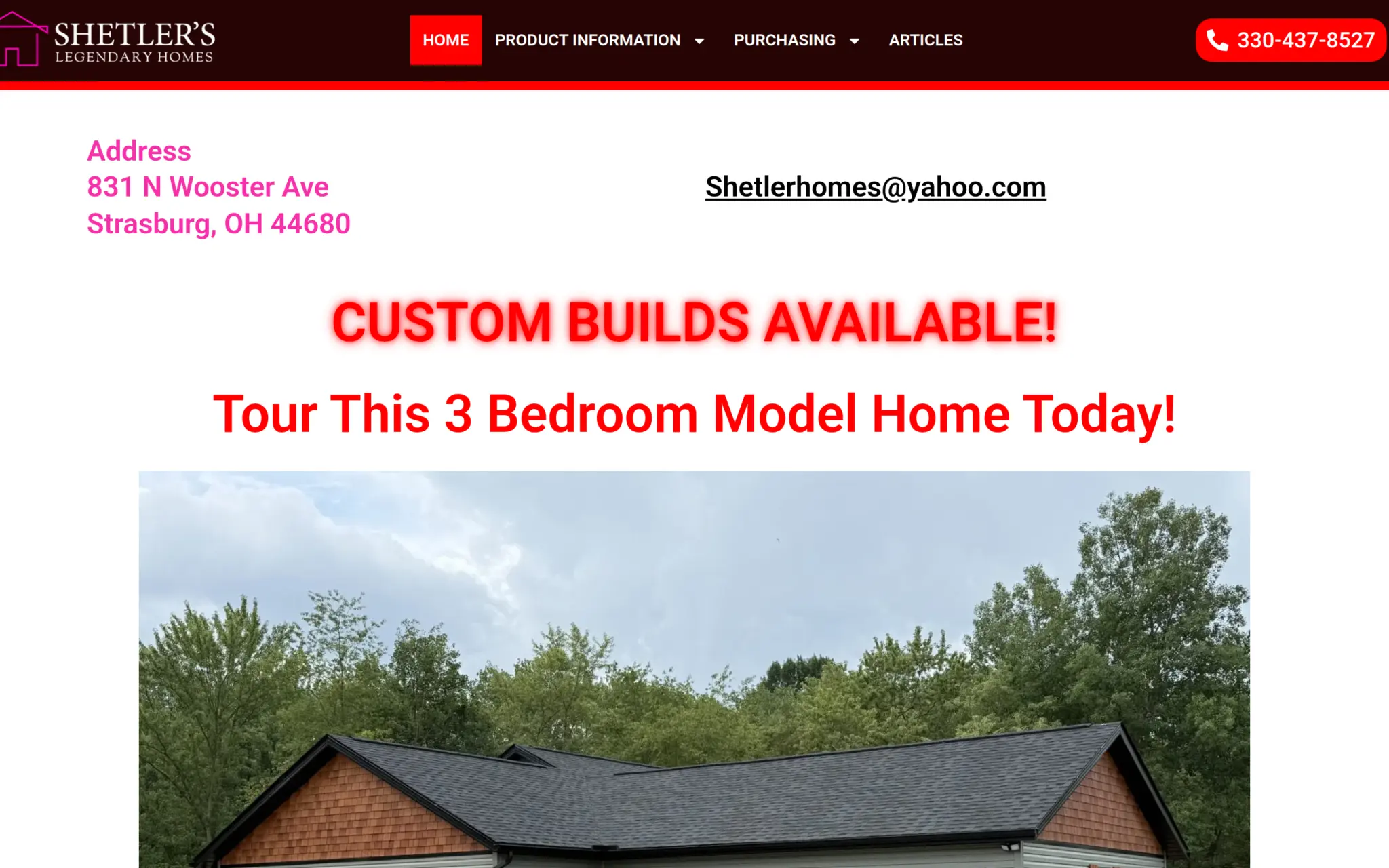 Shetler’s Legendary Homes website homepage