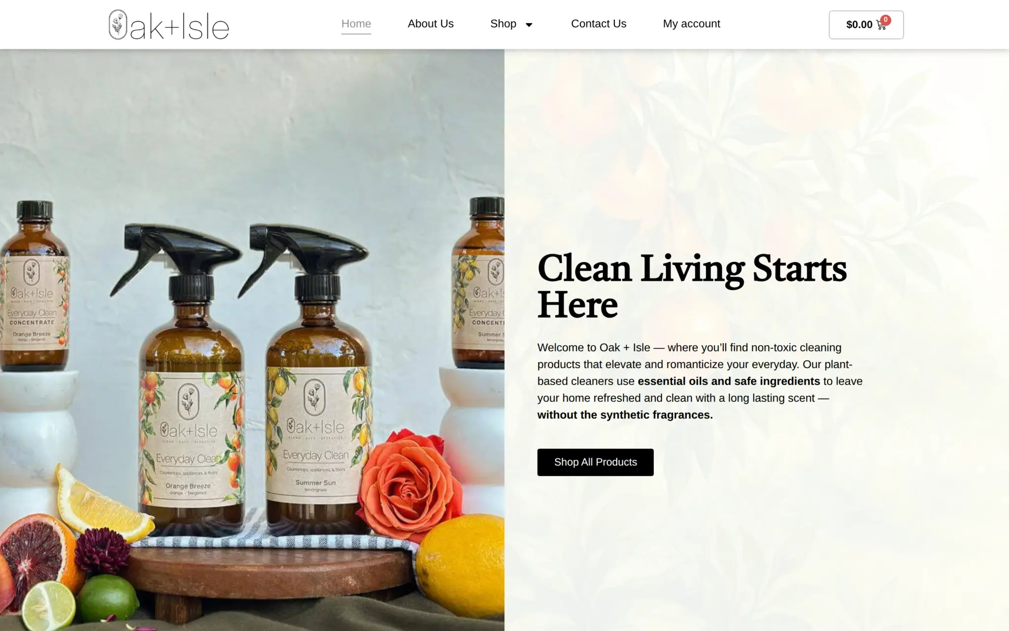 Oak + Isle website homepage