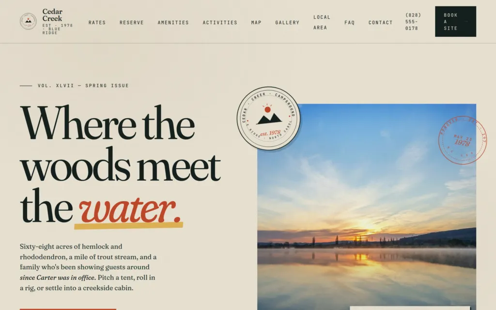 The whole website on a campground website by Yoder Websites