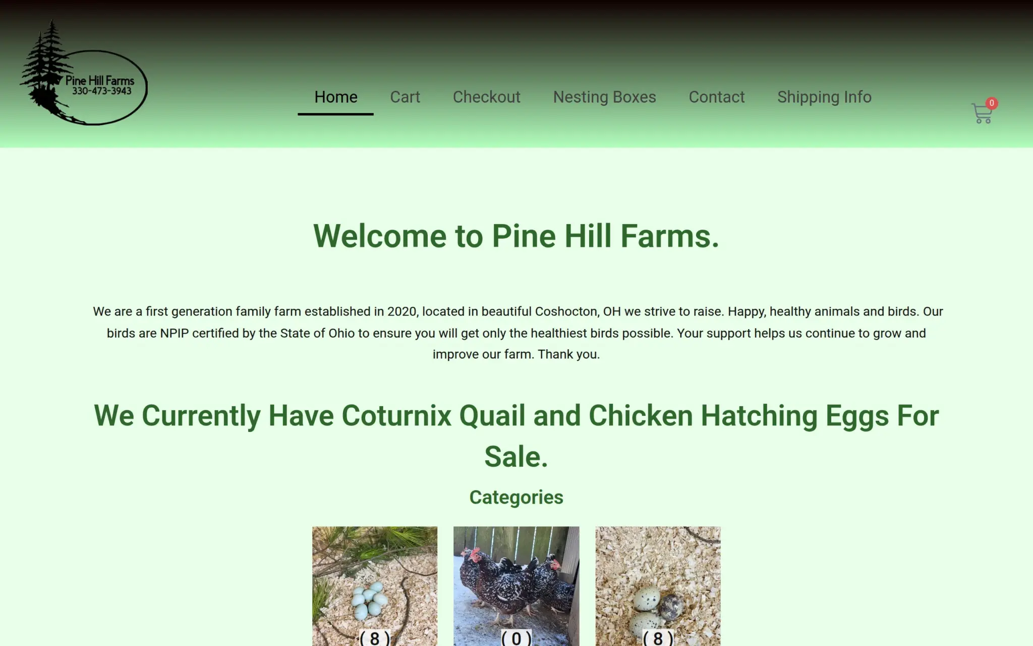 Pine Hill Farms website homepage