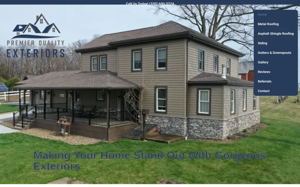 Premier Quality Exteriors website by Yoder Websites