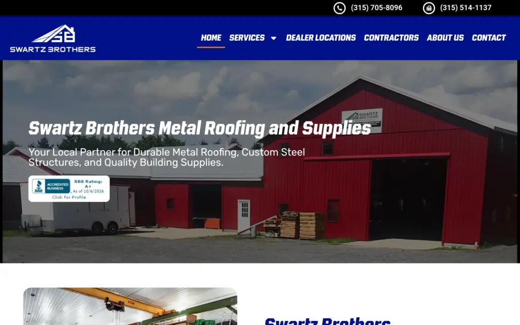 Swartz Brothers Metal Roofing & Supply website by Yoder Websites