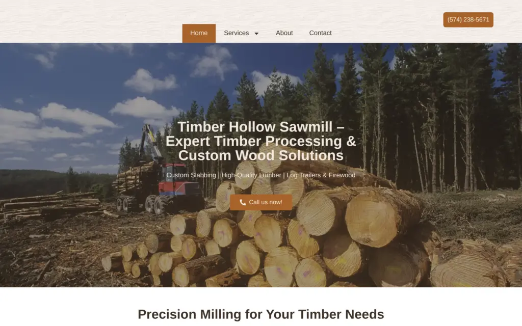 Timber Hollow Sawmill website by Yoder Websites